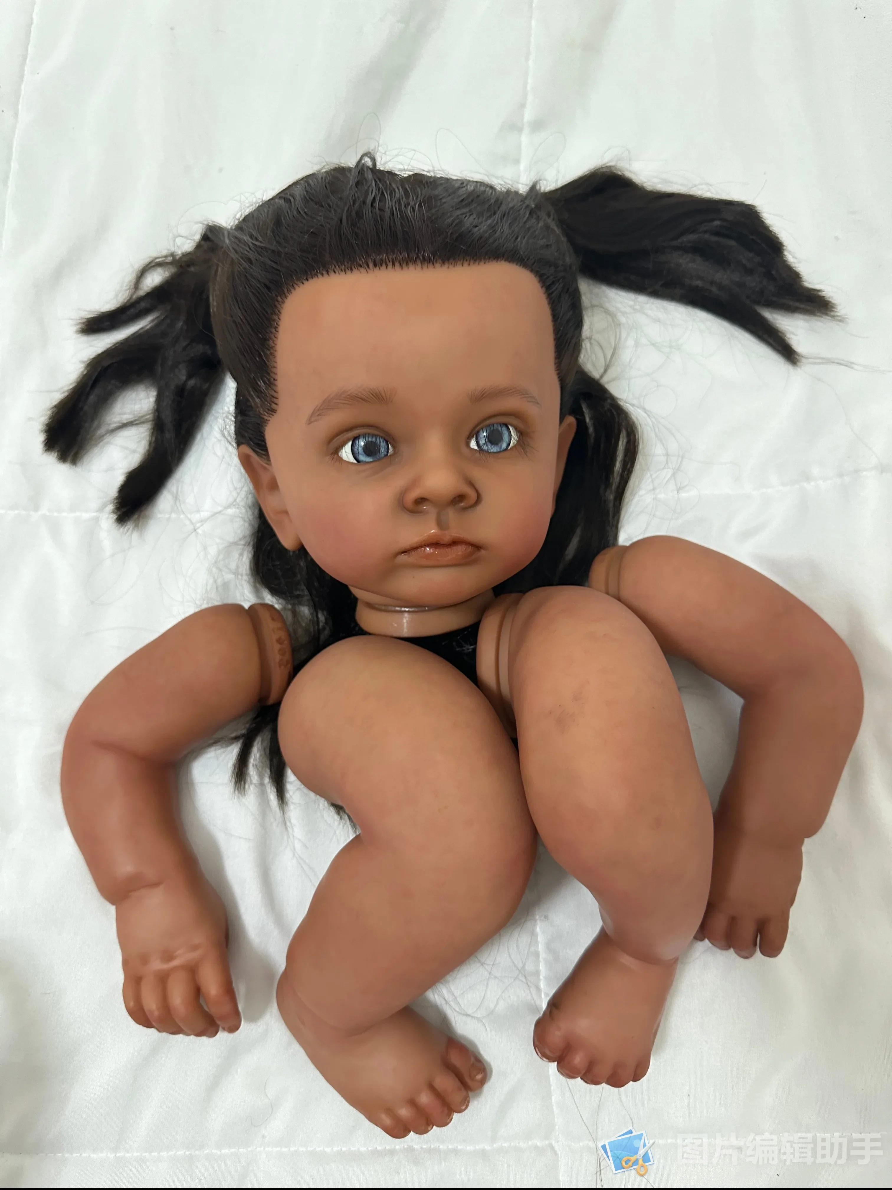 Customized Limited Supply 24inch Reborn Baby Tutti With Hand-Rooted Hair Dark Skin Painted Kit DIY Part with cloth body