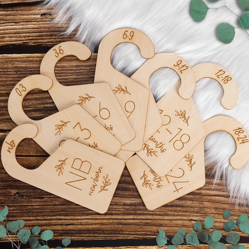 7pcs Baby Closet Dividers for Clothes Space Separation Wooden Double-Sided Clothes Size Interval Separation Hanger Hanging Board