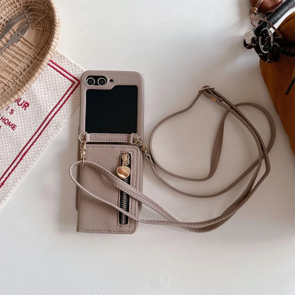 

Crossbody Zipper Wallet with Card Holder Phone Case for Samsung Galaxy Z Flip 6 5 4 Flip6 Flip5 Flip4 Leather Protective Cover