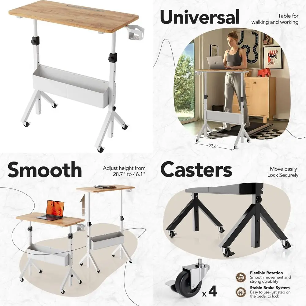 

Adjustable Height Portable Standing Desk, Mobile Stand Up Desk with Wheels, 31.5x15.75, 28.7-46.1 Height Range, Light Rustic Sty