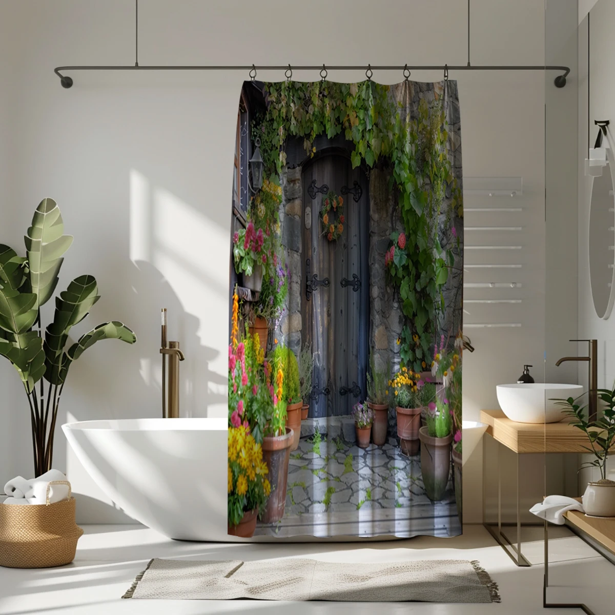 1 pack pastoral style pattern polyester material shower curtain waterproof cloth bathroom thickeneded mildew-proof partition curtain bathroom