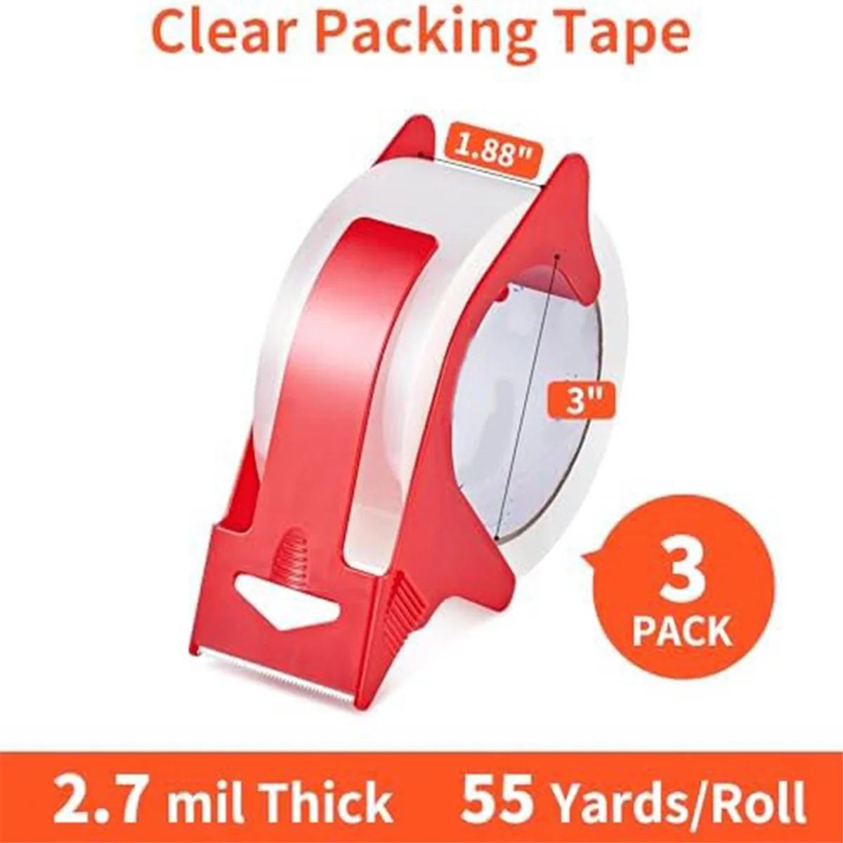 CYL-3 Roll Clear Packaging Tape Tape Dispenser, Heavy Duty Packaging Tape Refills for Shipping Packaging Mailing