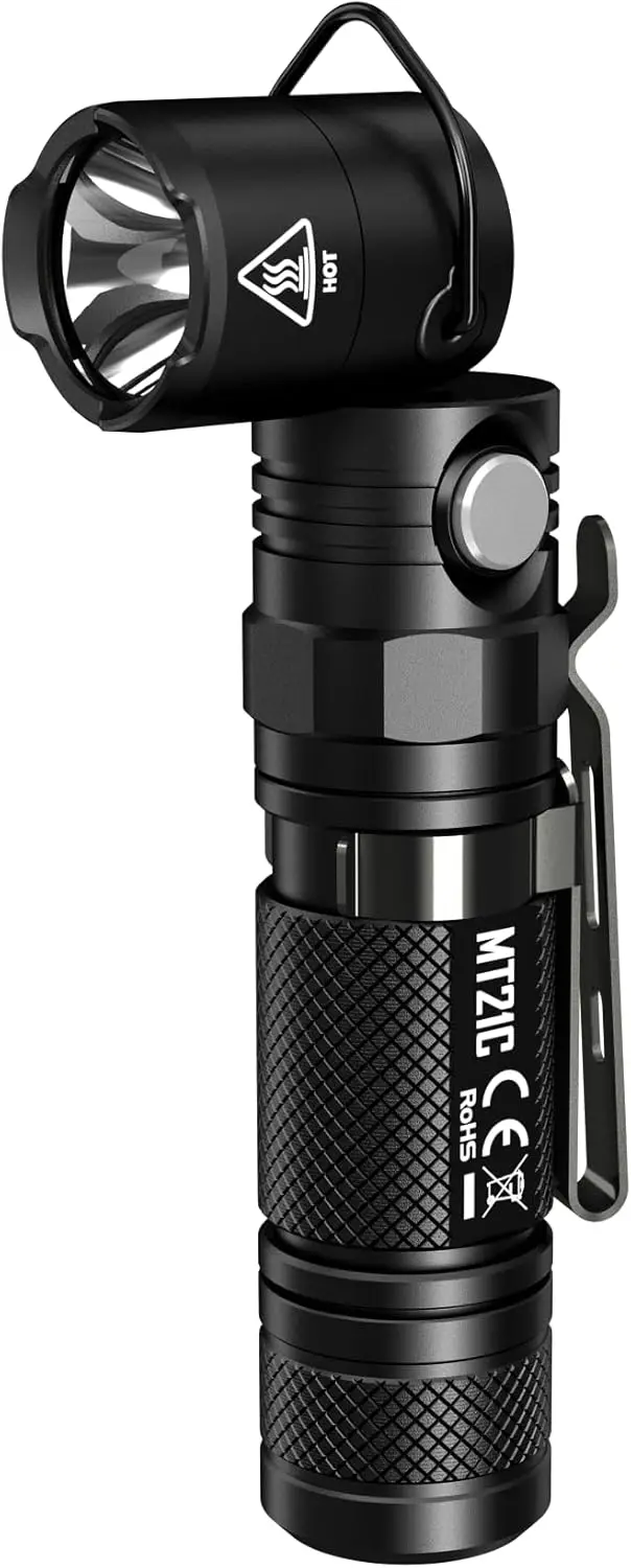 1000 Lumen USB Rechargeable LED Flashlight with Tiltable Head and Holster for Professional Use