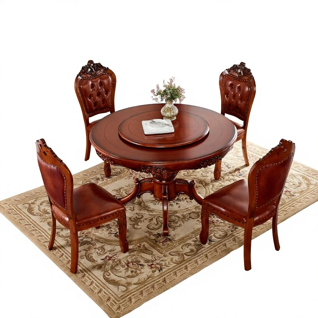 #Luxury European Traditional Style Dining Room Set Solid Wood Furniture Convertible Extendable Foldable for Home Hotel Apartment