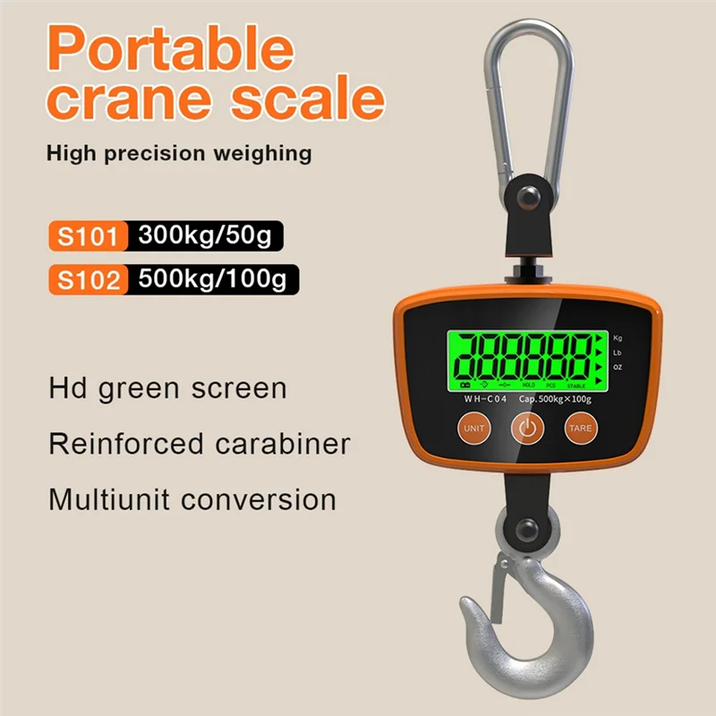 Digital Crane Scale Industrial Hanging Scale Heavy Duty Hanging Hook Scales Weighing Tool Forfarm, Fishing 300Kg 50G-POS