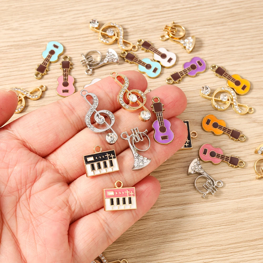 10 Stück Niedliche Metall-Musiknoten-Anhänger für Gitarre und Klavier zur Schmuckherstellung, für Ohrringe, Anhänger, Halsketten, Armbänder, DIY-Bastelzubehör – Detail 2