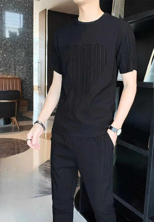 

Plain Men's Pants Set Essential Basic Elastic Chic Cool Stretch New in Matching Aesthetic 2025 Trend Male T Shirt Trousers Sets