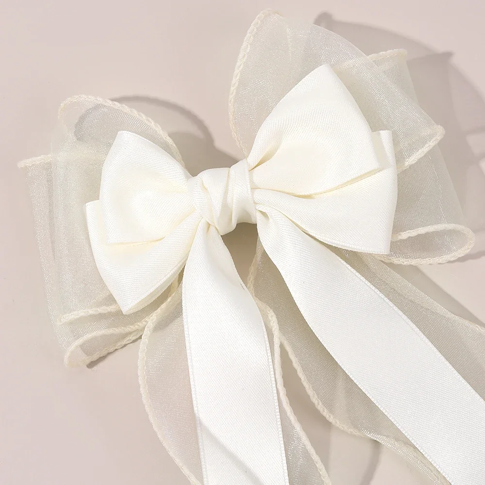 Mädchen-Haarspange aus Chiffon mit Schleife, elegante Haarspangen mit langem Band für Kinder, Hochzeit, Abschlussball, Alltag, französischer Stil, Haar-Accessoires – Detail 9
