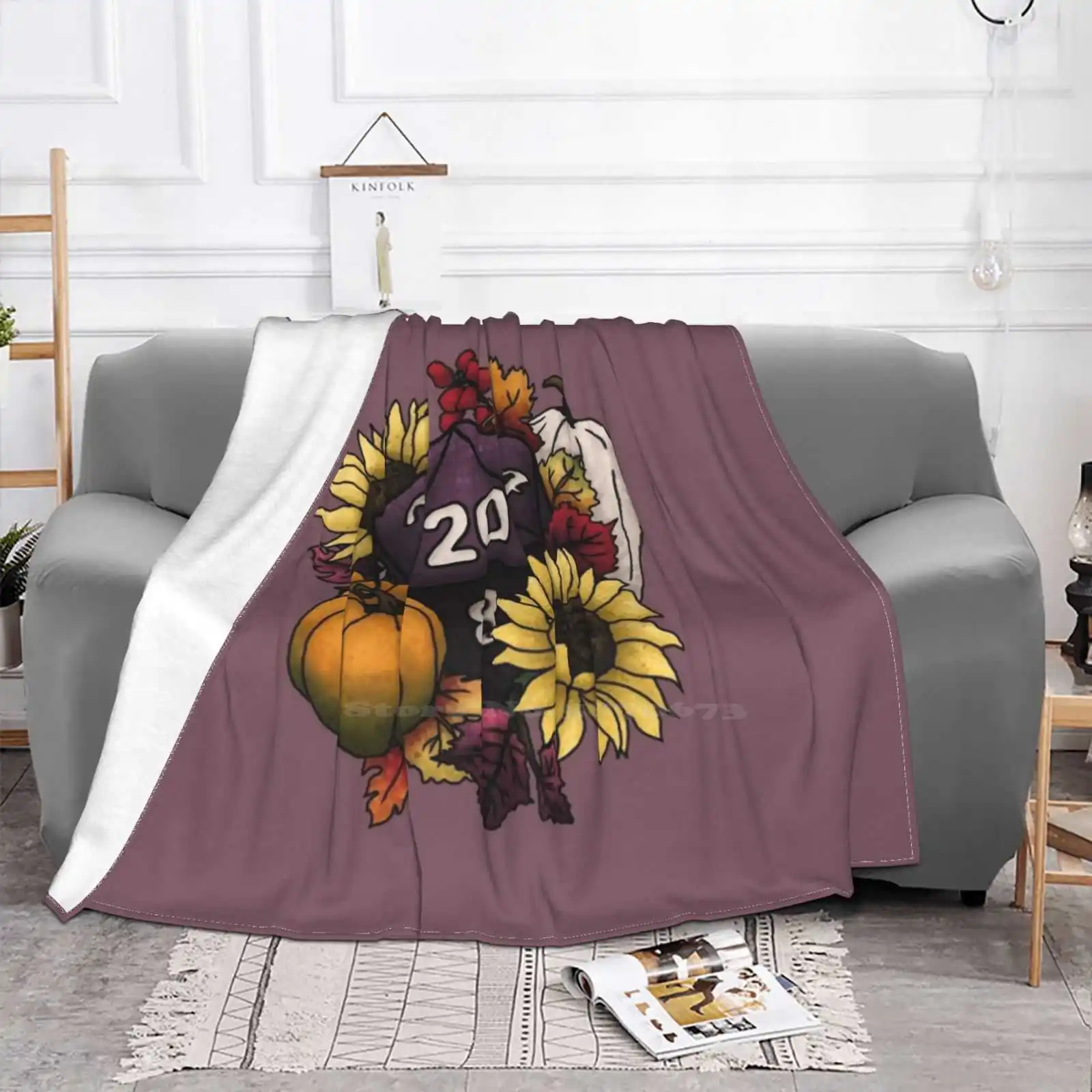 Harvest D20-Autumn Tabletop Gaming Dice Soft Warm Throw Blanket D20 Dnd And Dice Feminine Games Nerdy Geeky Geek Girl Girl