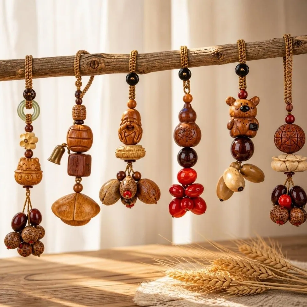 Natural Fruit Shell Wind Chime Keychain Rope Lanyards Hanging Bell Pendant Handcrafted DIY Bag Pendant Charm Backpack Decoration