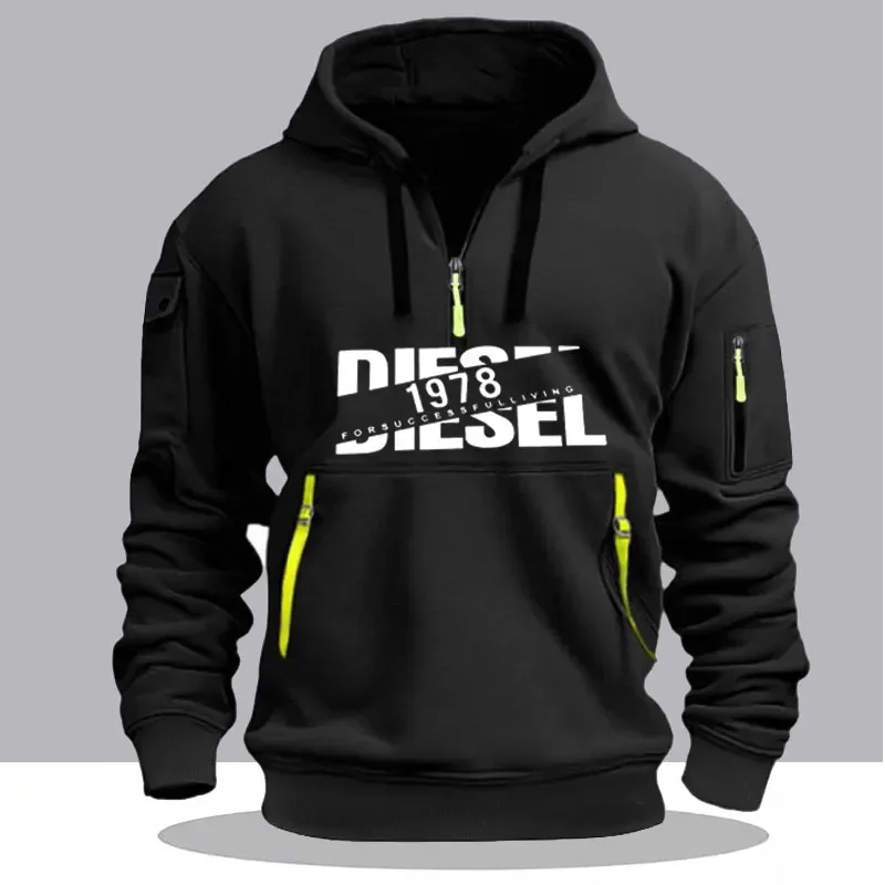 Męska bluza z krótkim zamkiem, luźna i ciepła bluza codzienna na jesień i zimę, modna bluza sportowa na zewnątrz.