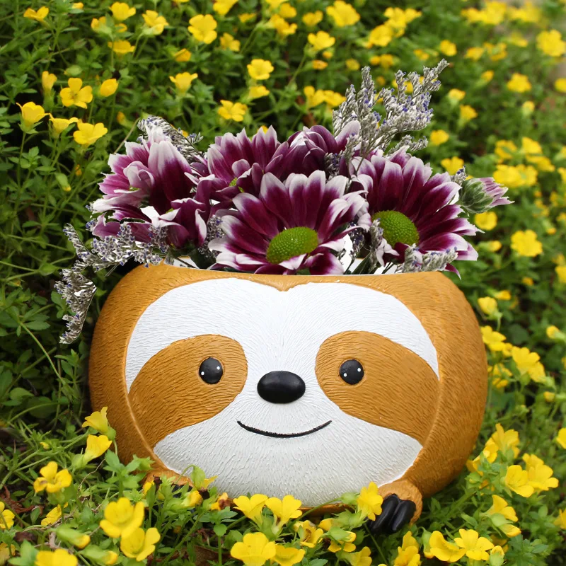Cute Sloth Planter Adorable Animal Flower Pot for Home Desk Outdoor Decor Creative Cartoon Planter Unique Gardening Gift Idea