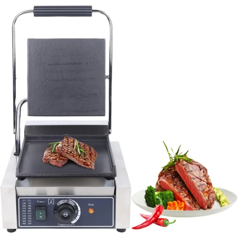 شواية بانيني التجارية، ماكينة شواية كهربائية مزدوجة الجوانب مع أسطح غير لاصقة، درجة حرارة قابلة للتعديل، صانع الساندوتشات