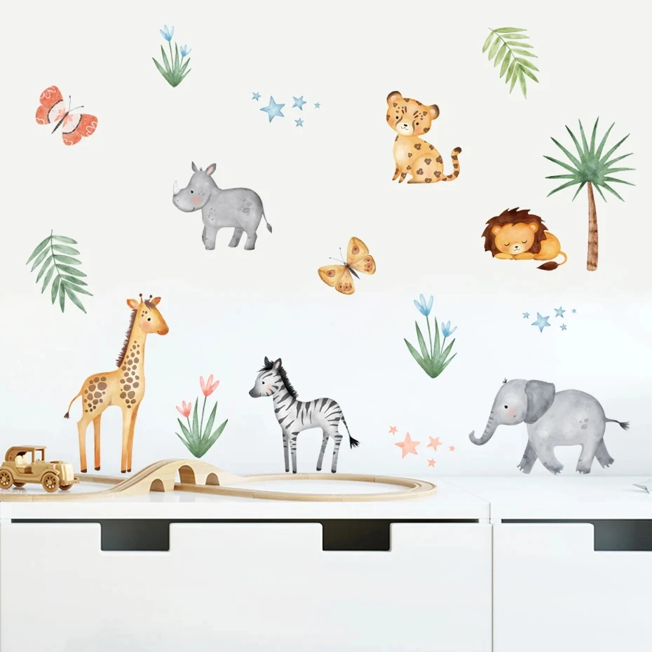 Cartoon Cute Animals Elephant Wall Stickers for Nursery Kids Room Decor Removable PVC Wall Decals Home Decoraiton Art Murals
