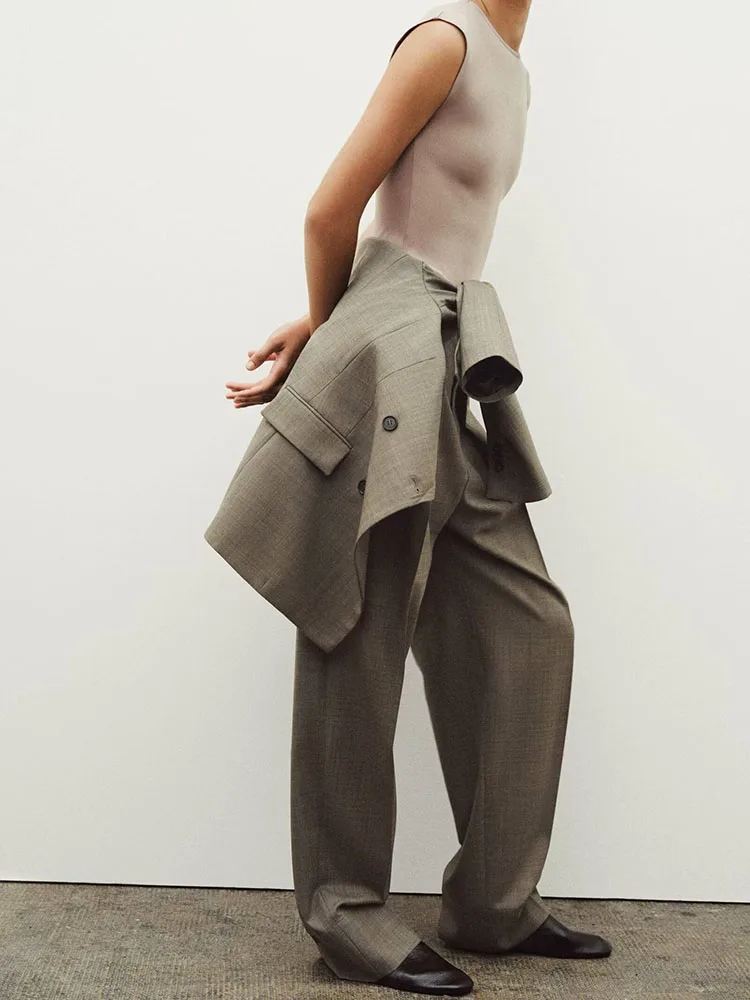Frühling Neue Ankunft frauen Slim Fit Anzug Jaet Mischgewebe Einfache Falten Hosen Lange Sve Faion Set ZA 2025 99026 987926