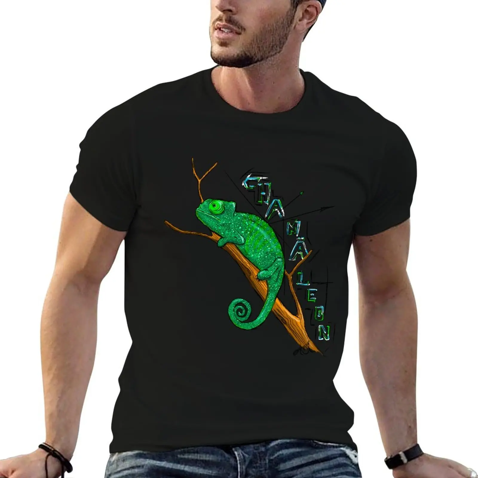 

Chameleon drawing T-Shirt men t shirt cotton 100% t shirt man plain T-Shirt