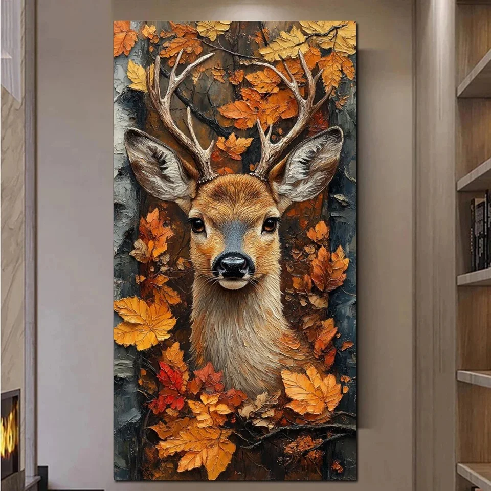 Large Diamond Painting New 2024 Animal Elk Autumn Leaves 5D Diy Full Square Round Diamond Mosaic Rhinestone Picture Home Decor