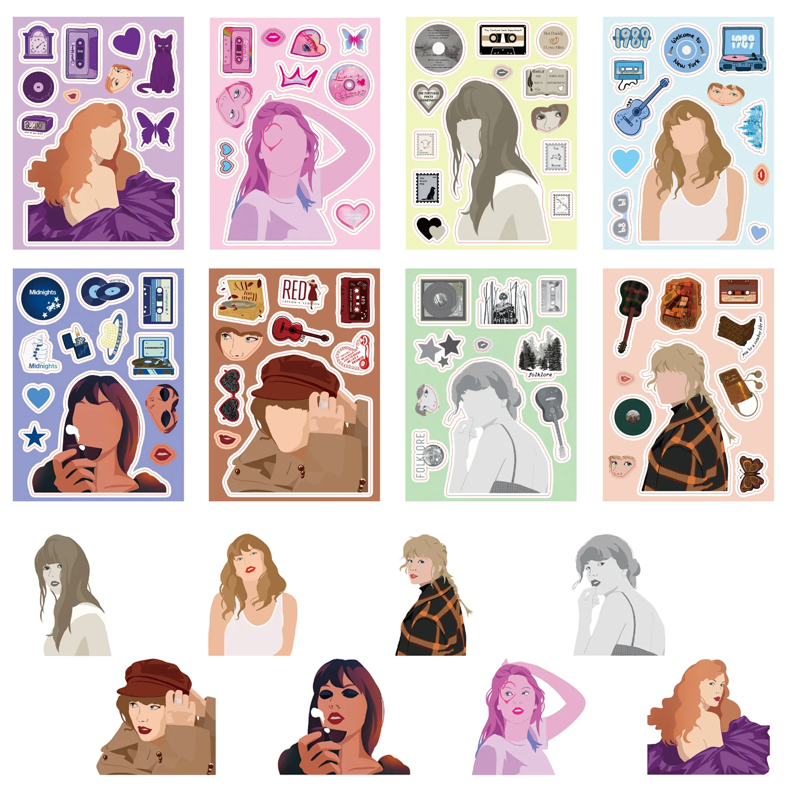 8 Stück Taylor Face-Changing Graffiti-Aufkleber Grenzüberschreitender Verkaufsschlager Make-a-Face Puzzle DIY Puzzle-Aufkleber
