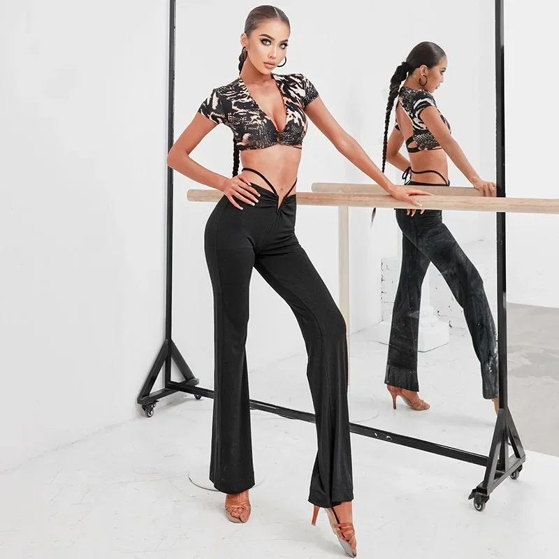 

Последние брюки для латинских танцев, брюки для бальных танцев, длинные ноги с тонким ремешком на завязках, ZYM All Your Pants