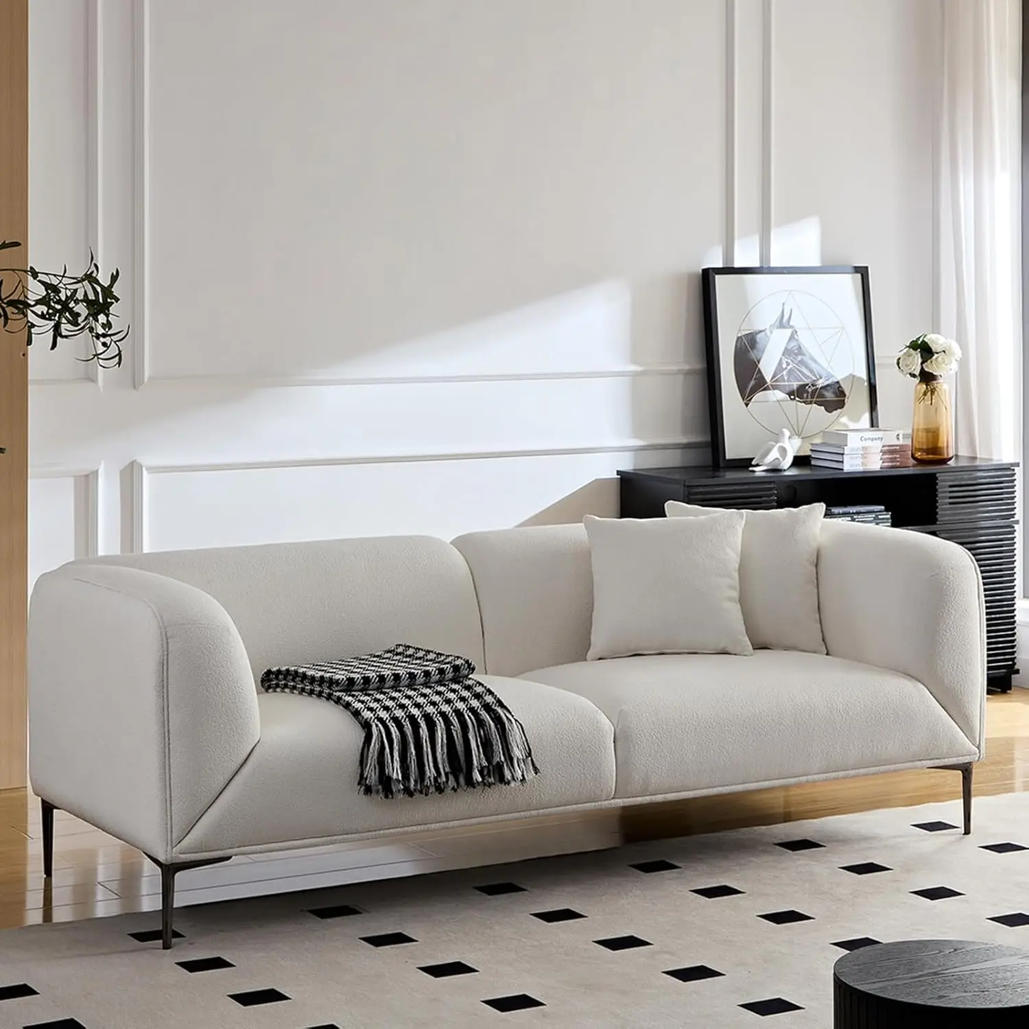 

Meetaking 89"" Modern Sofa, 3-Seater Deep Seats Tuxedo Couch, Velvet Sofas With 2 Pillows, Minimalist Modern Couches Straight