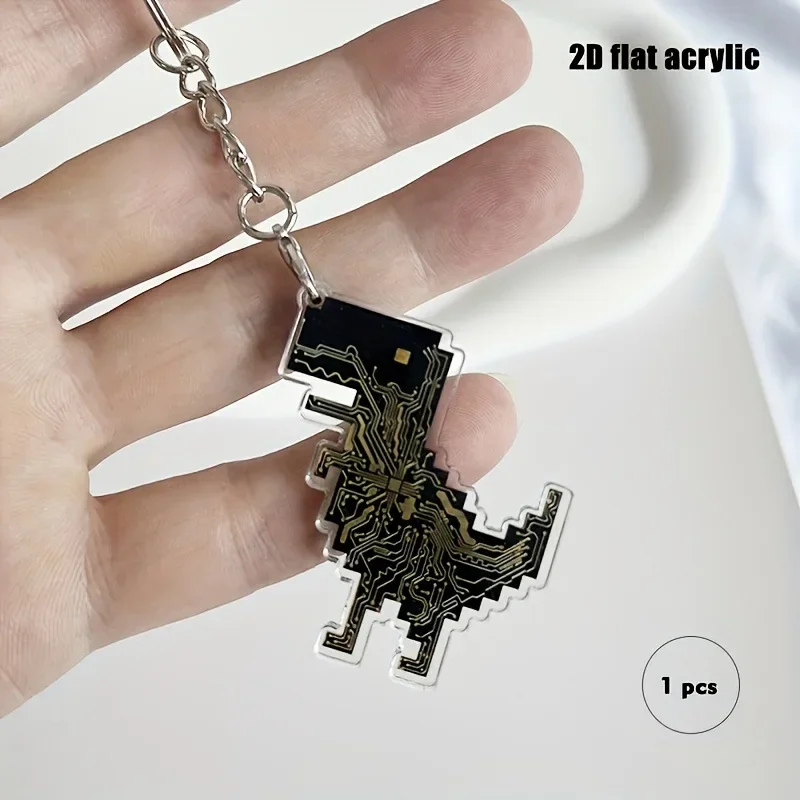 2D Flat Acrylic Keychain Pixel Dinosaur Key Ring Geek Tech Style Dino Bag Charm Pendant Novelty Gift for Game Fans
