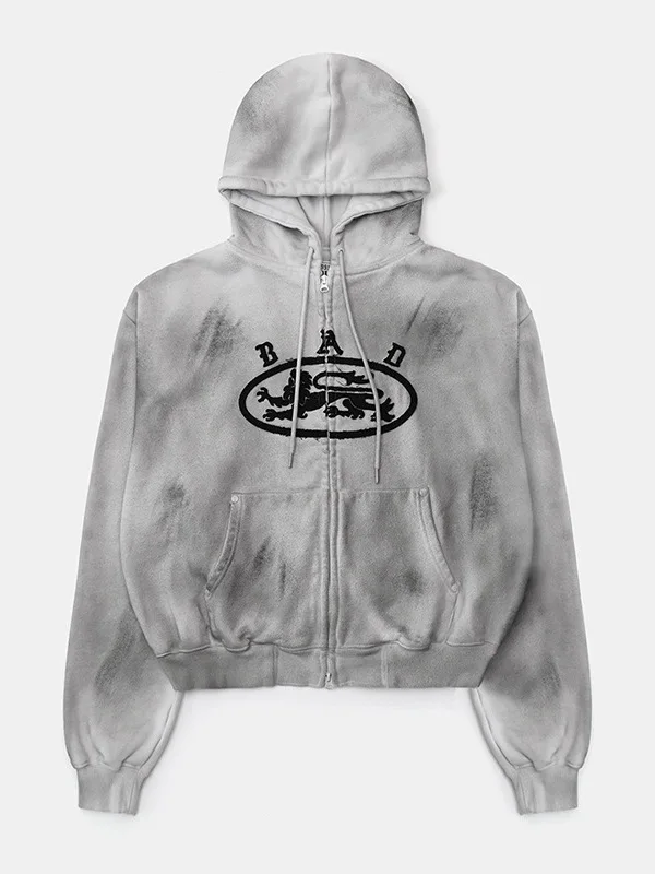 레트로 아메리칸 워시드 타이다이 후디 여성 캐주얼 스포츠 스파이시 숏 코트 트렌디 스트리트 스타일 루즈핏 긴팔 지퍼