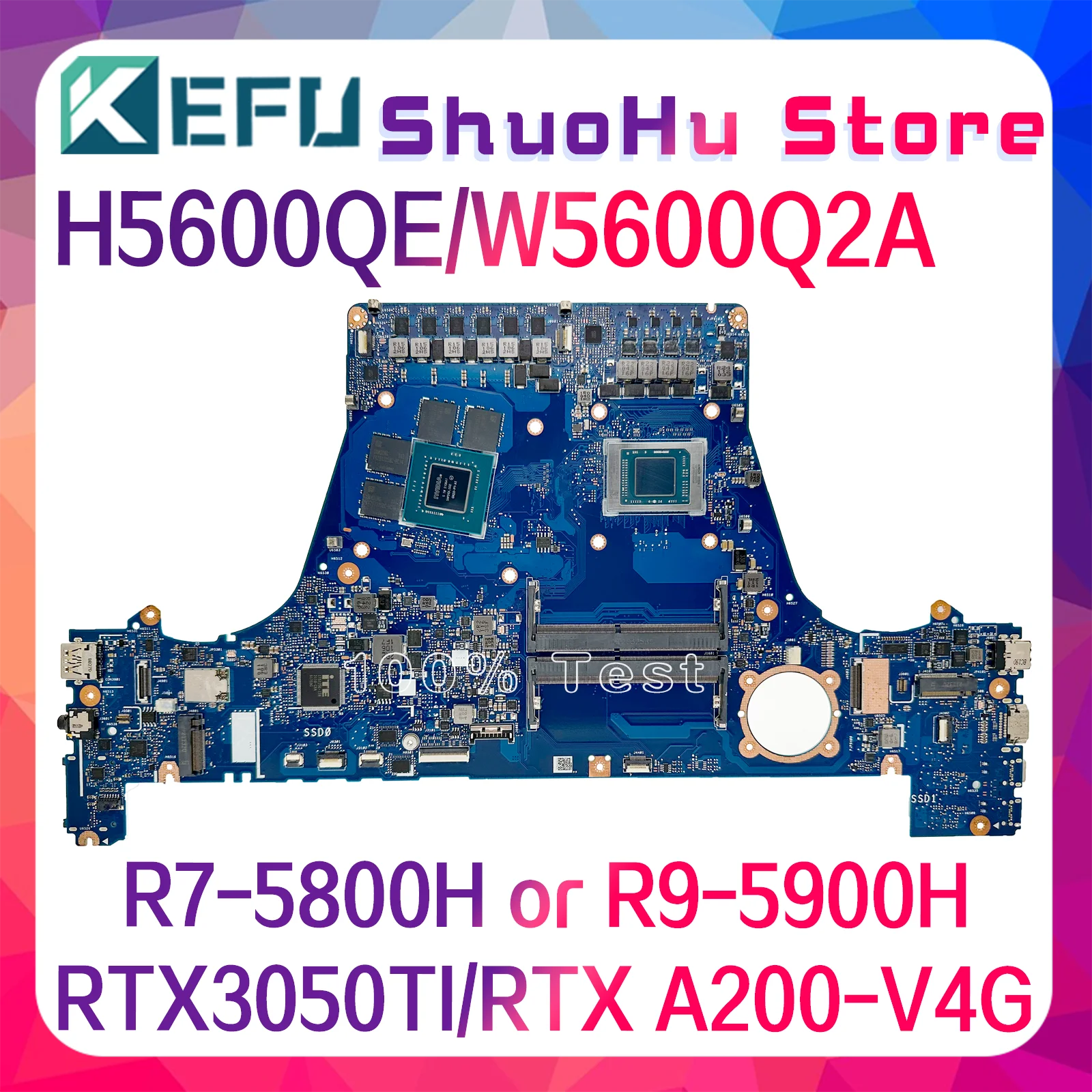 KEFU-Placa-mãe do portátil para ASUS, H5600QE, J5600QE, W5600Q2A, J5600Q2A, R7-5800H, R9-5900H, RTX3050Ti, RTX-A2000