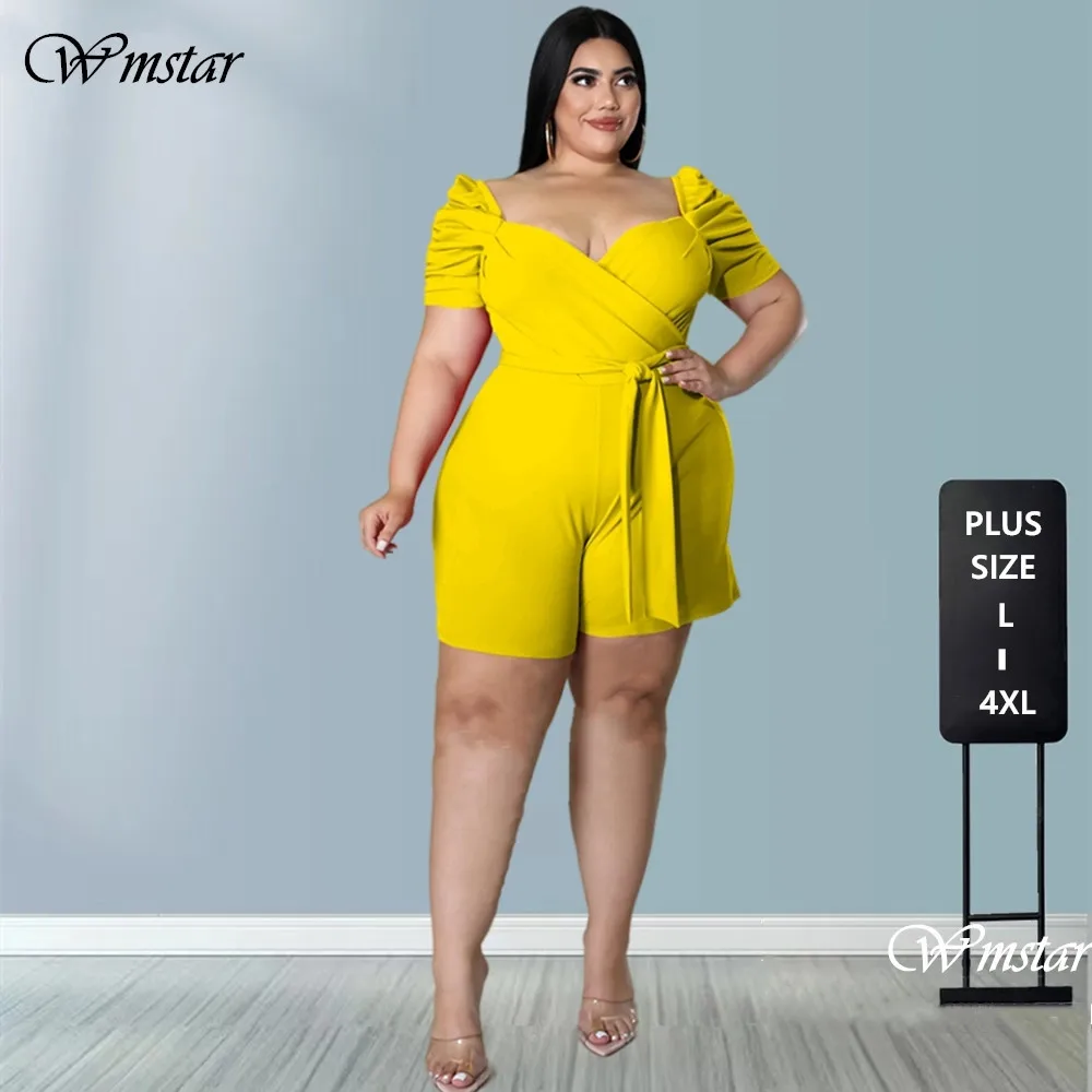 

Wmstar Plus Size Summer Jumpsuit Women Casual One Piece Outfits Short Sleeves Stretch Holiday Playsuits Wholesale Dropshipping