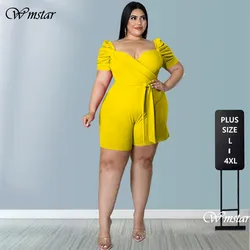 Wmstar Plus Size Summer Jumpsuit Women Casual One Piece Outfits Short Sleeves Stretch Holiday Playsuits Wholesale Dropshipping