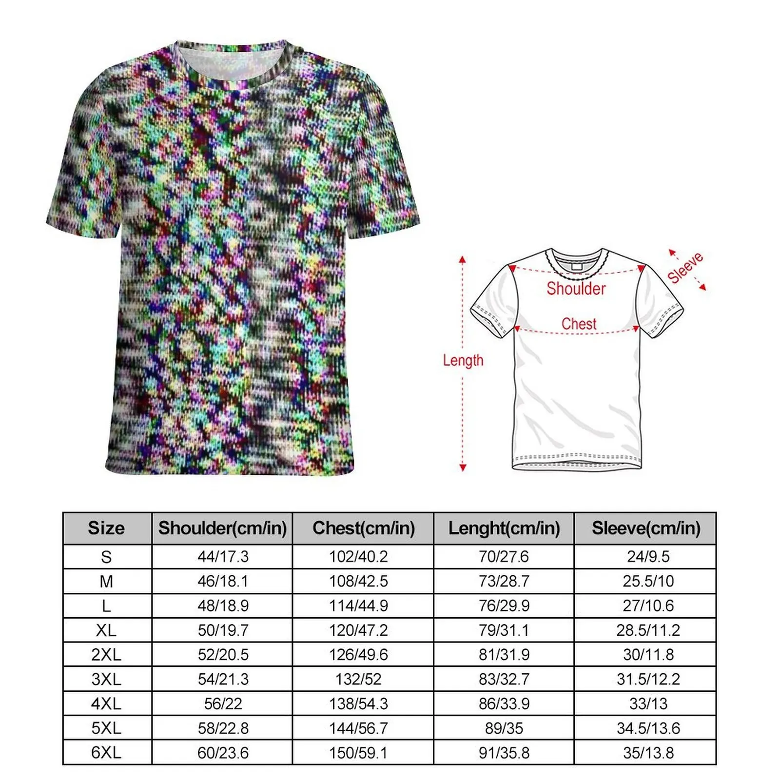 Big Size T-Shirt Original Analog Static Noise Print T-Shirts  Funny Crew Neck Tee Shirt Male Trending Printed Top Tees