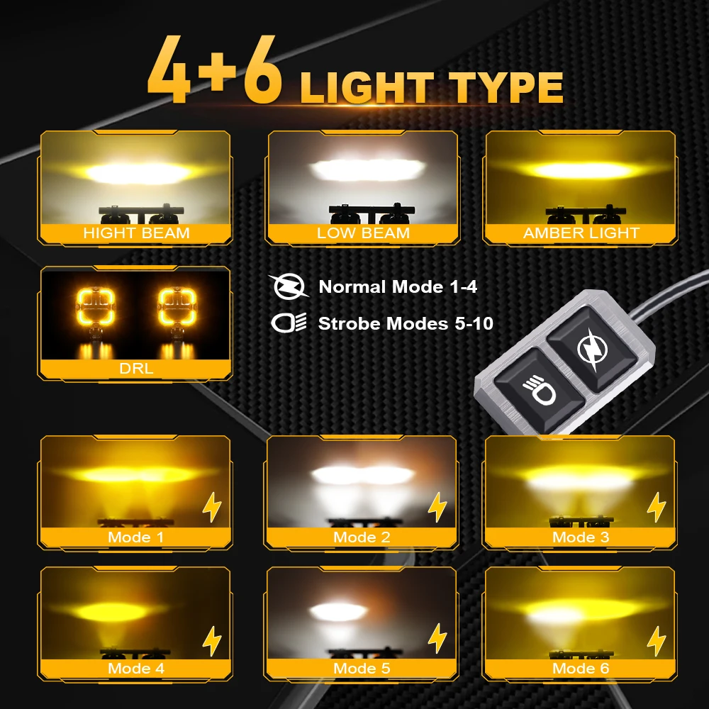 Motorcycle Headlight Fog Lights Led Auxiliary Driving Light Spotlight Emark Dual Color Flasher Moto Fog Lamp 12V Led Work Light