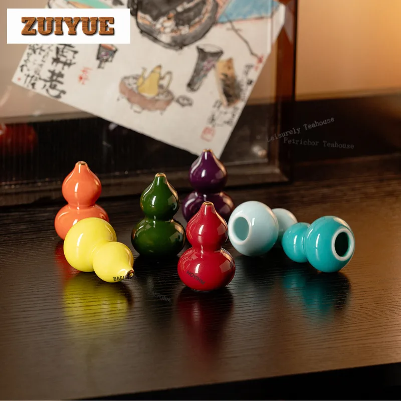 Colorful Ceramic Gourd-shaped Tea Pet Elegant Fish Tank Landscaping Tea Figurine Play Toys Tea Statue Ornaments Decoration
