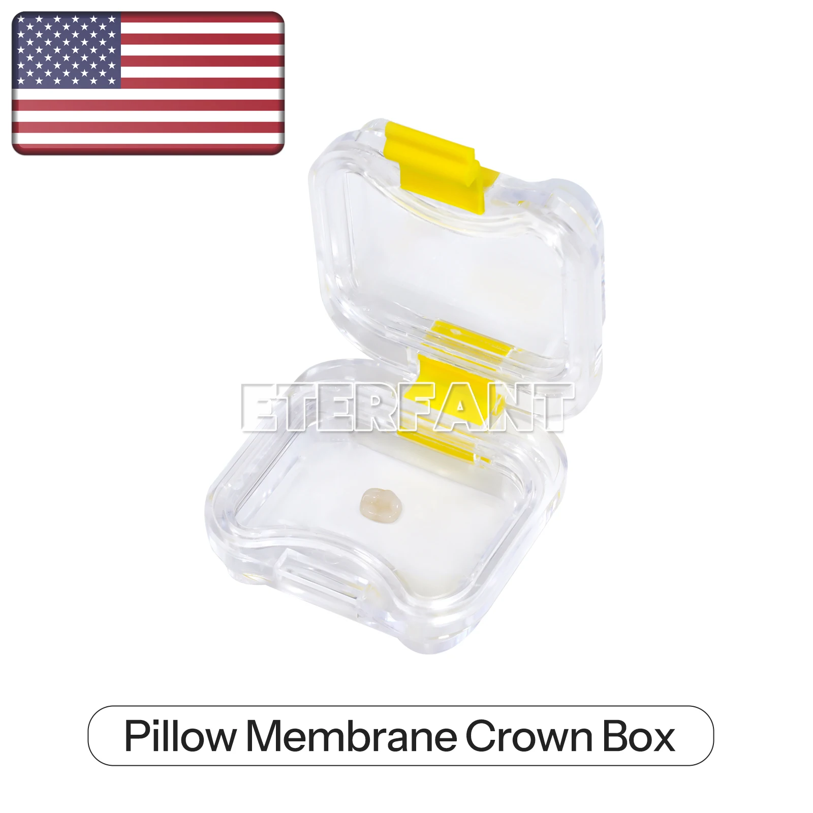 

ETERFANT 200PCs Dental Crown and Bridge Pillow Box with Membrane w/ Latch Storage Display Box Yellow 50x50x25mm Clear Plastic