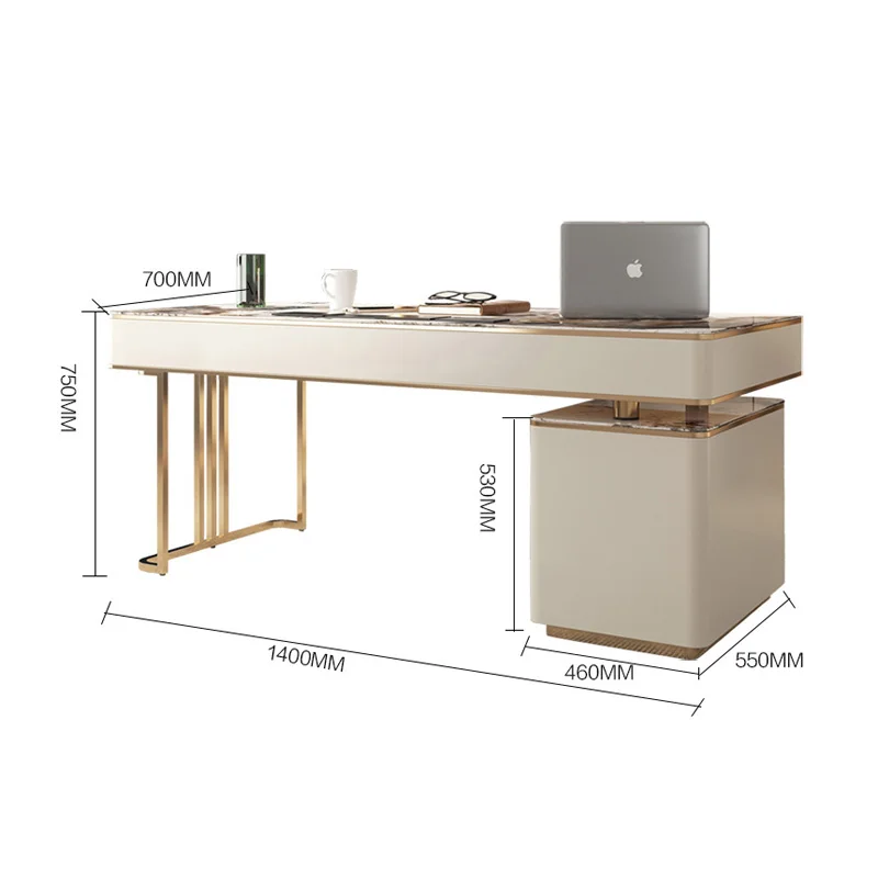 Light Luxury White Slate Desk with Storage Drawers Simple Modern Study Table/Computer Table/Office Table and Movable Chair