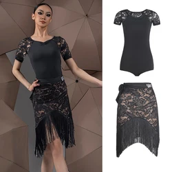 Fashion Samba Latin Dance Clothing Black Lace Top Tassels Skirts Women'S Ballroom Dance Costumes Training Clothes SL10155