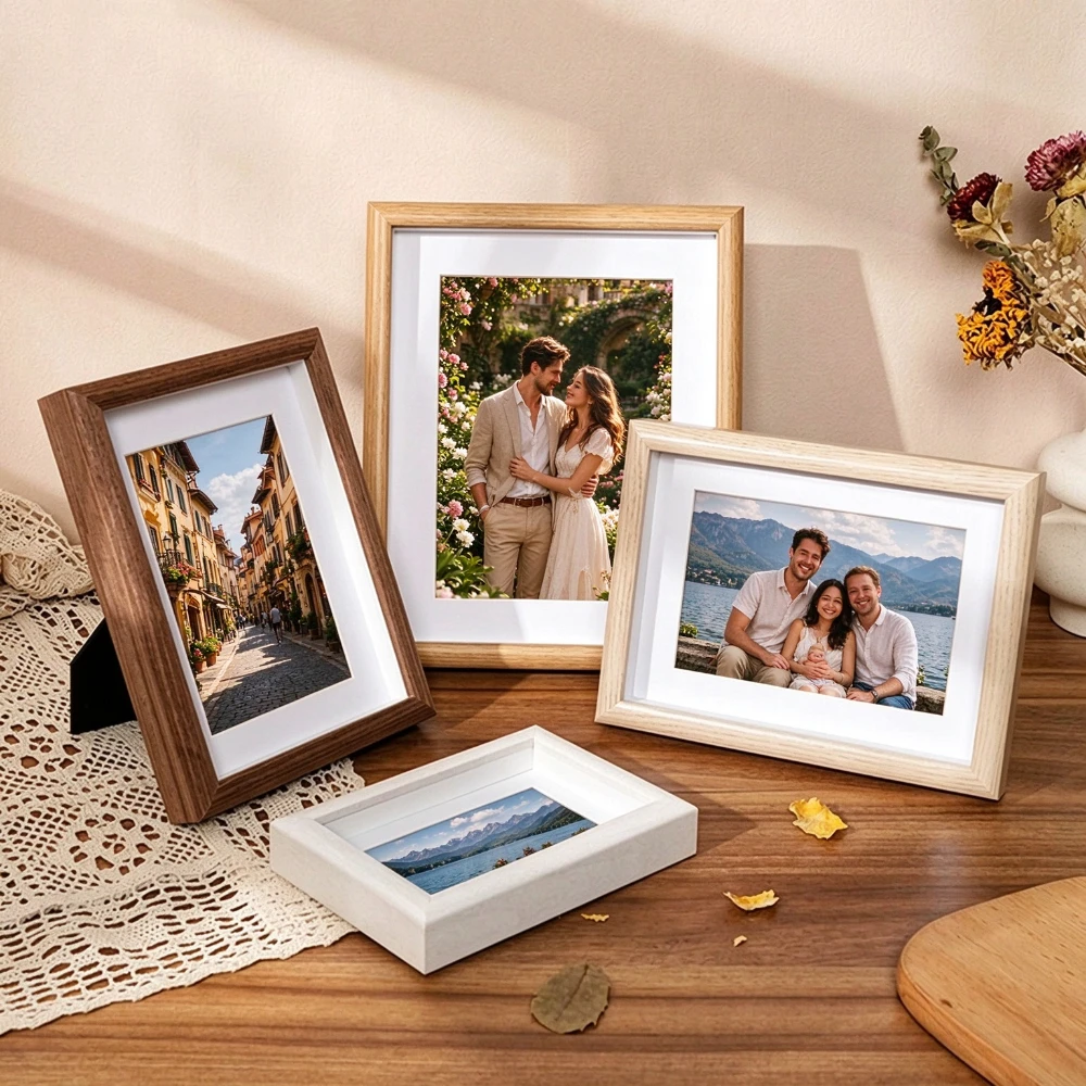 Hollow Wooden Photo Frame with White Mat Stand Up Graduation Picture Frame Glass Display Shadow Box Wall Hanging Home Decor Gift