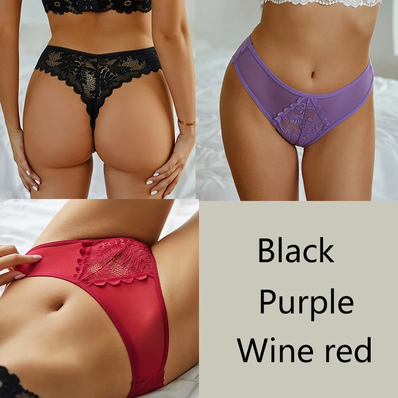 FINETOO 3 Teile/satz Sexy Tangas Frauen Spitze Floral Bikini Unterhose S-XL Low-Rise G-string Unterwäsche Damen Tanga Höschen dessous