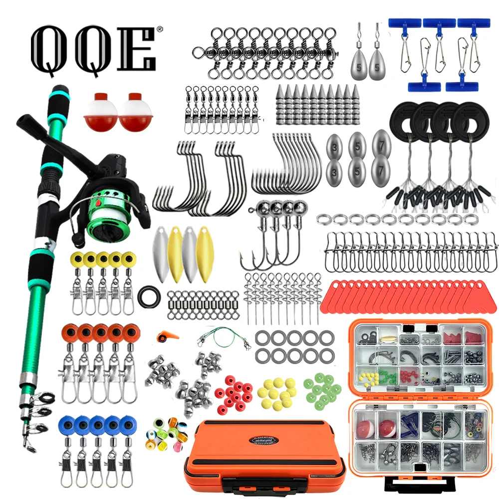 QQE  Hot Selling 1.8Meters Portable Telescopic Fishing Rod Combo with Baits & Accessories for Freshwater Saltwater Shore Angling