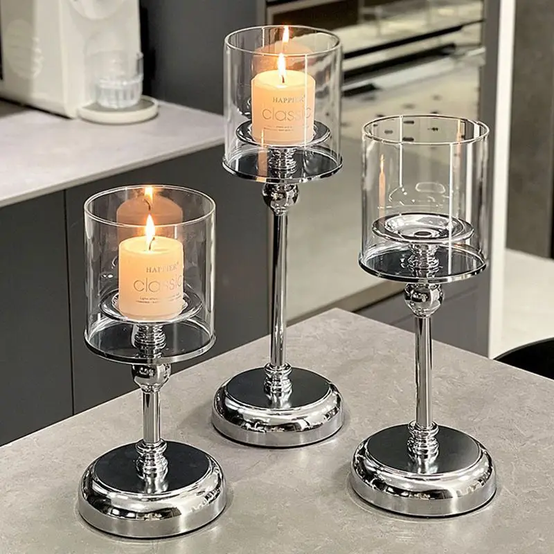 

Nordic style retro light luxury silver candlestick scented candle Valentine's Day ornament romantic dining table candlelight