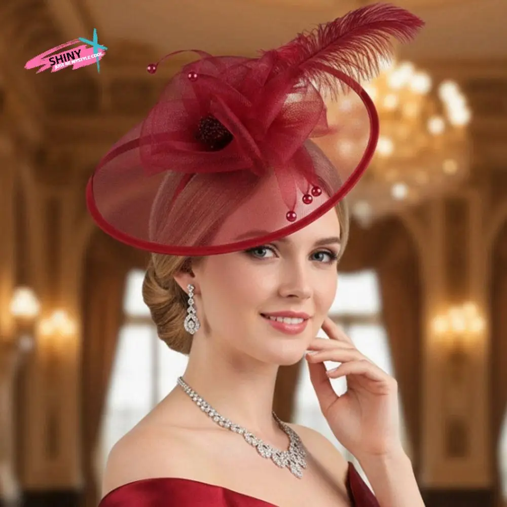 

Retro Exquisite Mesh Feather Headband Pearl Sweet Vintage Fascinator Hat Formal Hat Hair Band Masquerade Hair Band Dance Show