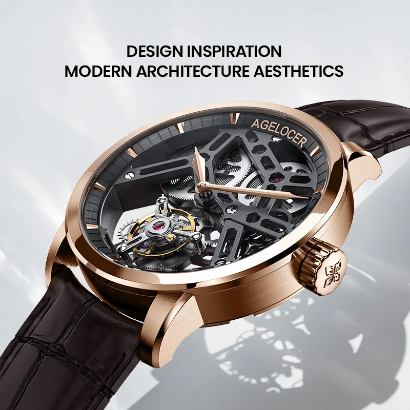 New AGELOCER Original Tourbillon Business Men Watch Top Brand Luxury Gold Skeleton Sapphire Clock Men Relogio Masculino