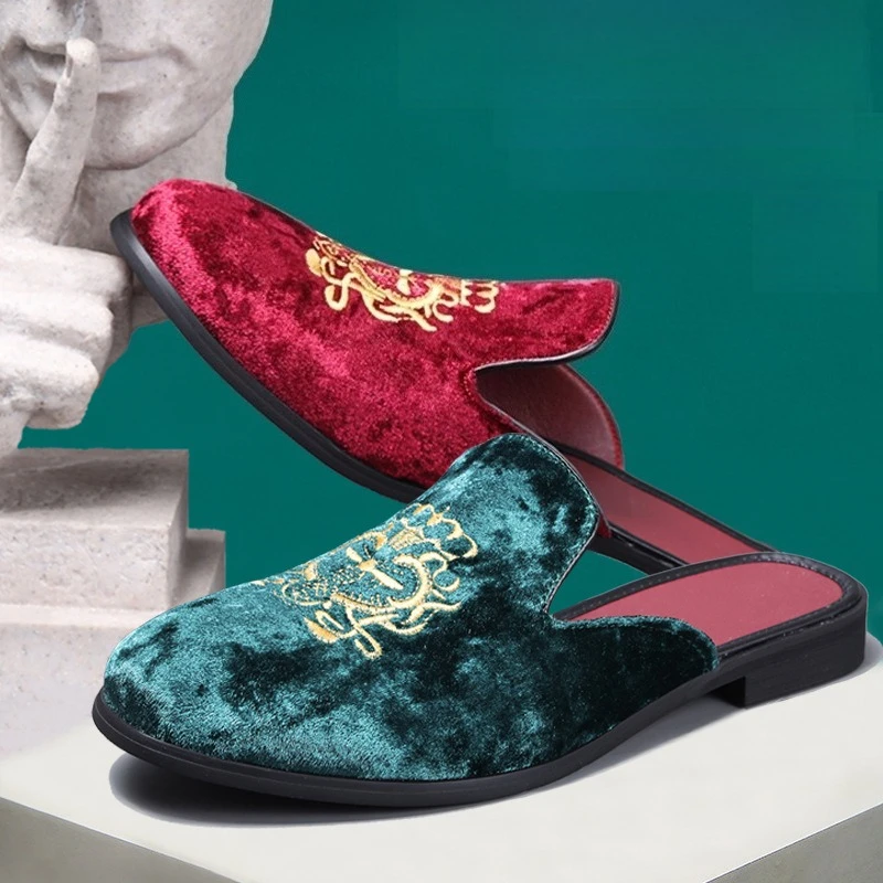Big Size Men's Artisan Stitch Toe-Cover Slides Breathable Slip-On Mules Comfort Cushioned Design for Casual Home Outdoor Shoes