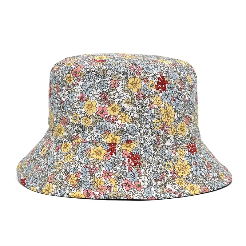 Reversible Bucket-Hats Floral Print Sunscreen Men Women Fisherman Cap Cotton Panama Fashion Double Side Anti-sun Bucket Hat