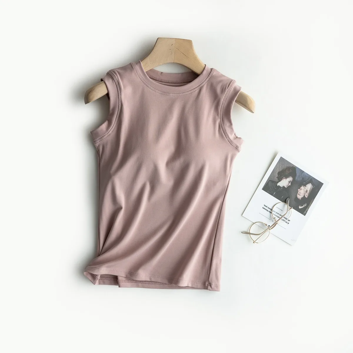 6 Colors Cotton Camisole With Padded Bust Women Sleeveless Undershirt Summer Solid Color Outerwear Simple Slim Fit T-shirt Top