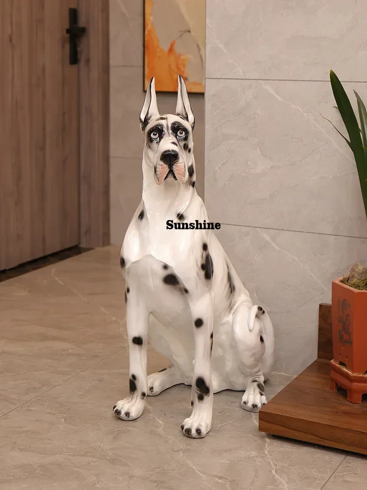 Large Resin Leopard Great Dane Imitation Dog Model Statue,Indoor And Outdoor Home Decor Animal Figurines,Living Room Ornaments