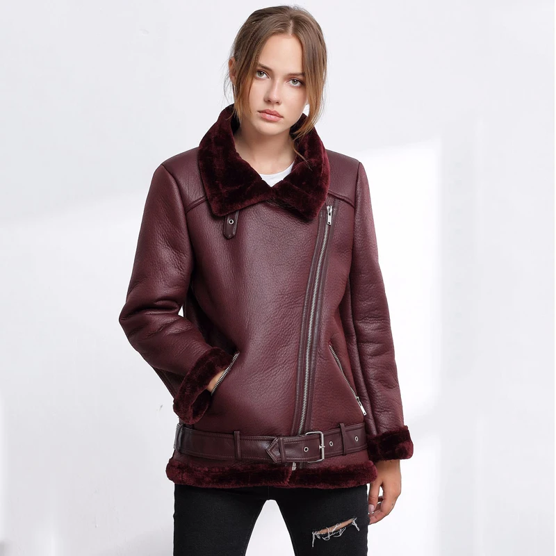 FTLZZ Autumn Winter Faux Soft Leather Women Faux Lamb Leather Jacket Coat Warm Fur Collar Motorcycle Black Punk Zipper Outerwear