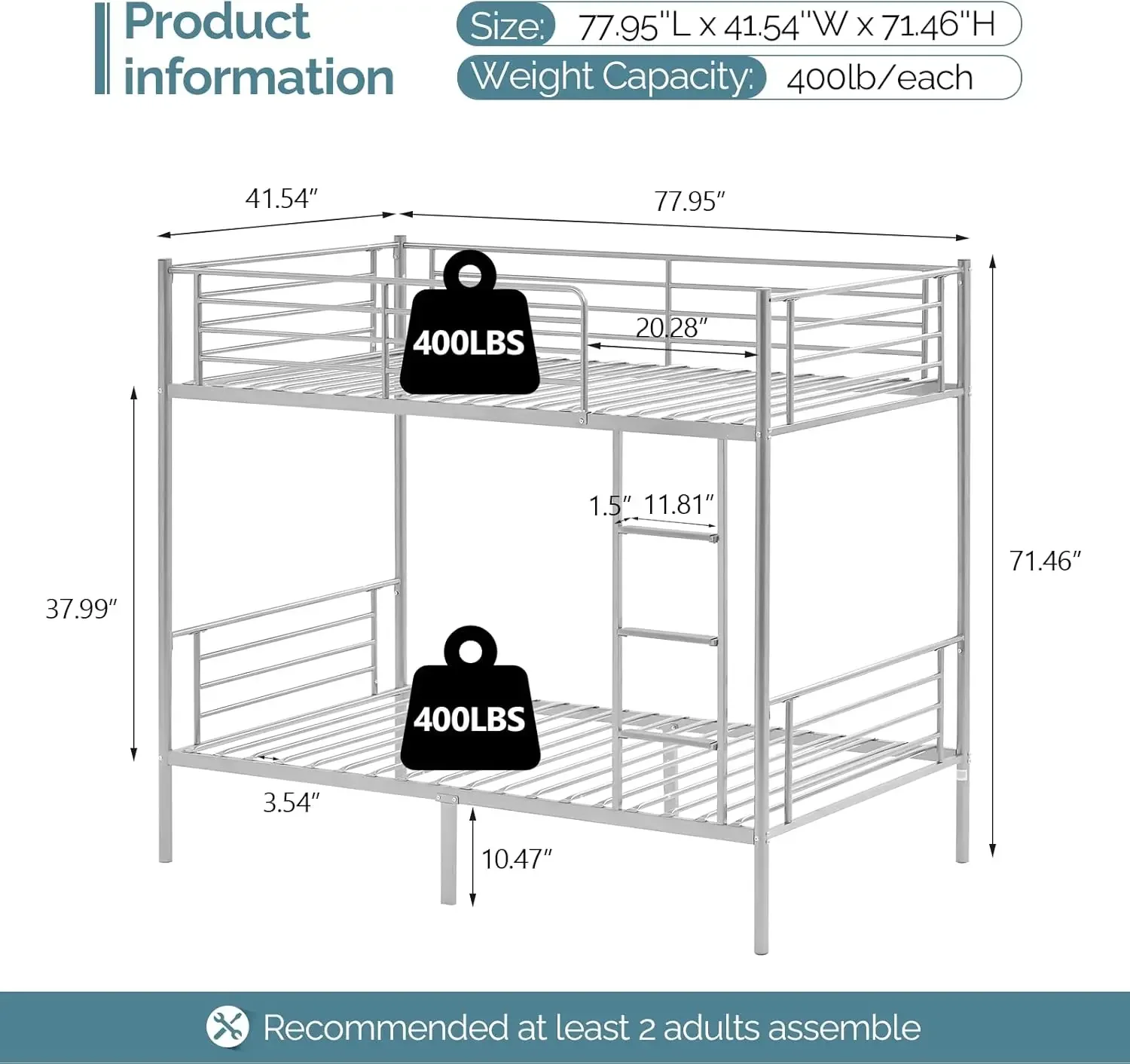 Metal Bunk Bed Twin Over Twin Bed Frames for Kids Bunk Beds with Flat Ladder Rungs, Heavy Duty Bunk Beds for Kids/Teens/A