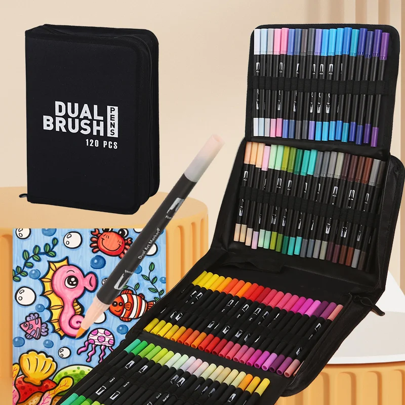 

Watercolor Brush Marker pen,120/168 Colors Water Based Brush Markers Paint Pens Set with Dual Tip Brush Pens for Coloring Books,