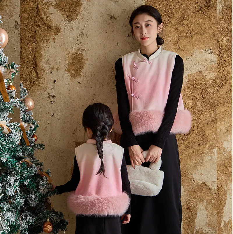 

Новый жилет в восточном стиле, кашемир + лисья смесь, семейный градиент изоляции 2025 года