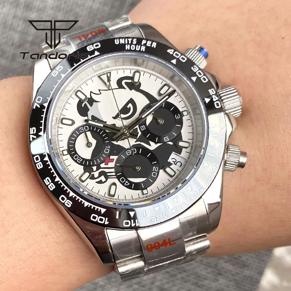 

Multi-Functional Stainless Steel VK63 39mm Chronograph Quartz Wristwatch for Men Cartoon Pattern Sapphire Glass Date